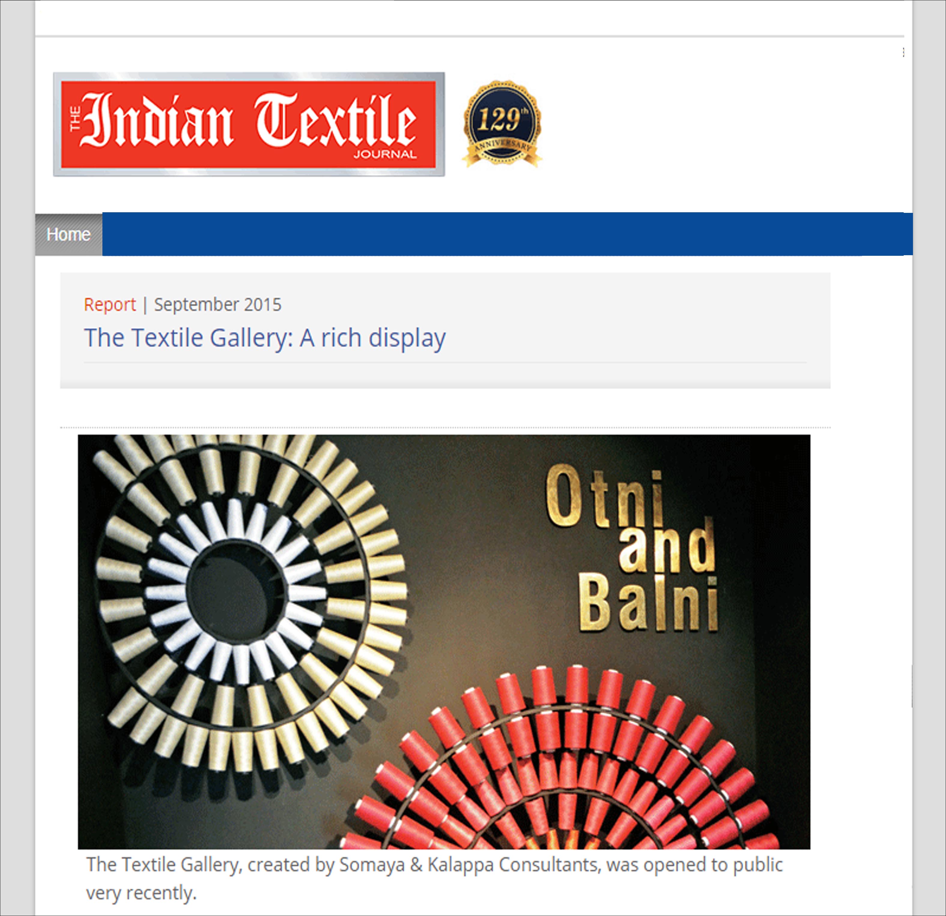 The Textile Gallery : A Rich display, The Indian Textile Journal - September 2015